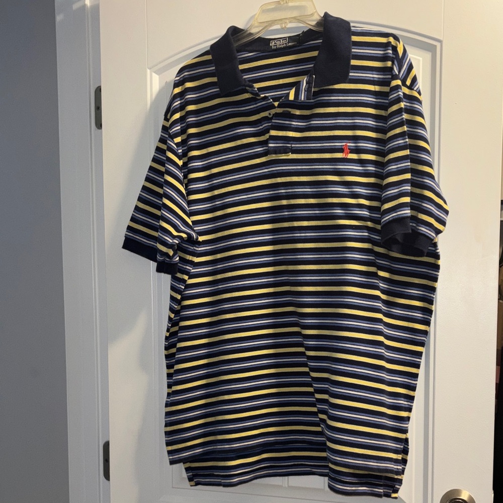 Polo by Ralph Lauren Men's Navy and Yellow Striped Polo